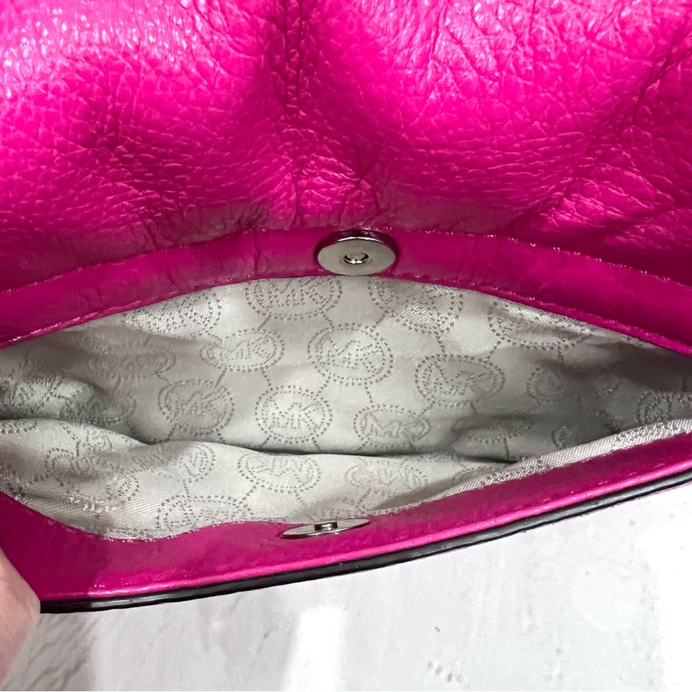 Michael Kors Bedford Jet Set Hot Pink Convertible Clutch Crossbody Purse - Picture 11 of 13